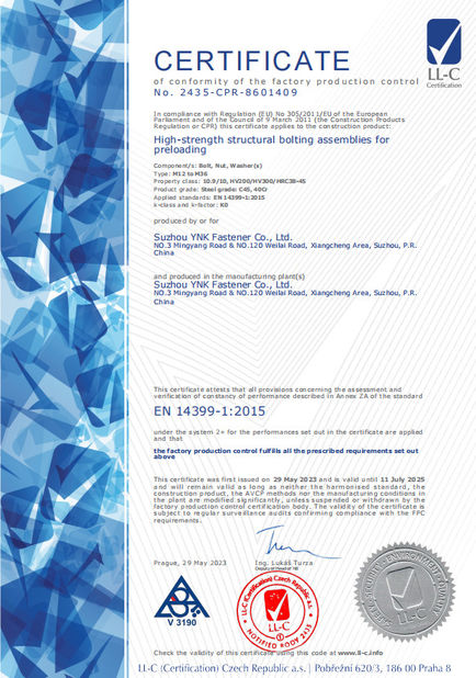 Chiny Suzhou YNK Fastener Co., Ltd. Certyfikaty